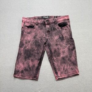 XXX Rude Hot Topic Shorts Men's 30 Red Acid Wash Tie Dye Skinny Fit Bermuda